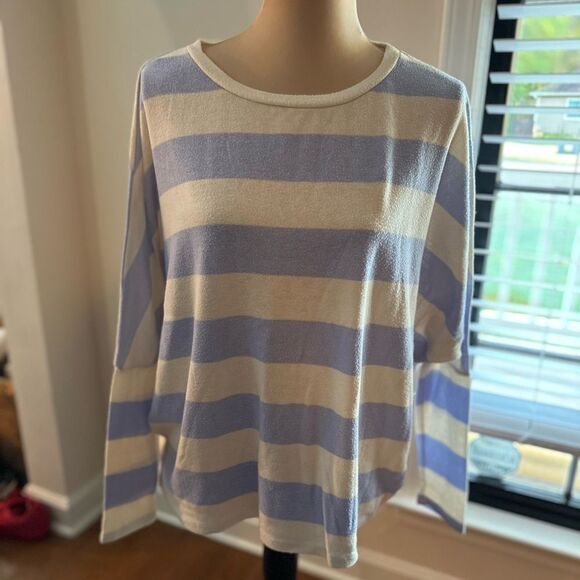 Promesa Sweaters - Promesa Striped Batswing Sleeve Oversized Knit Top